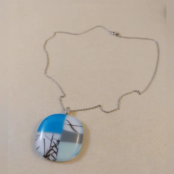 Blue&White Pendant Sterling Silver Necklace - Picture 5 of 15